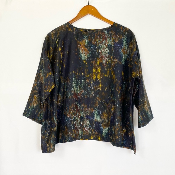 Yavi Silk‎ Abstract Print Blouse Long Sleeve Round Neck Lightweight Size Medium